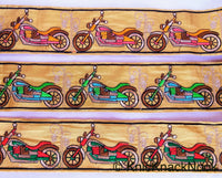 Thumbnail for Wholesale Beige Fabric trim with Embroidered Motor Bikes - Brown, Orange, Light Gold & Pink Approx 80 mm Indian Decorative Trim Craft Ribbon