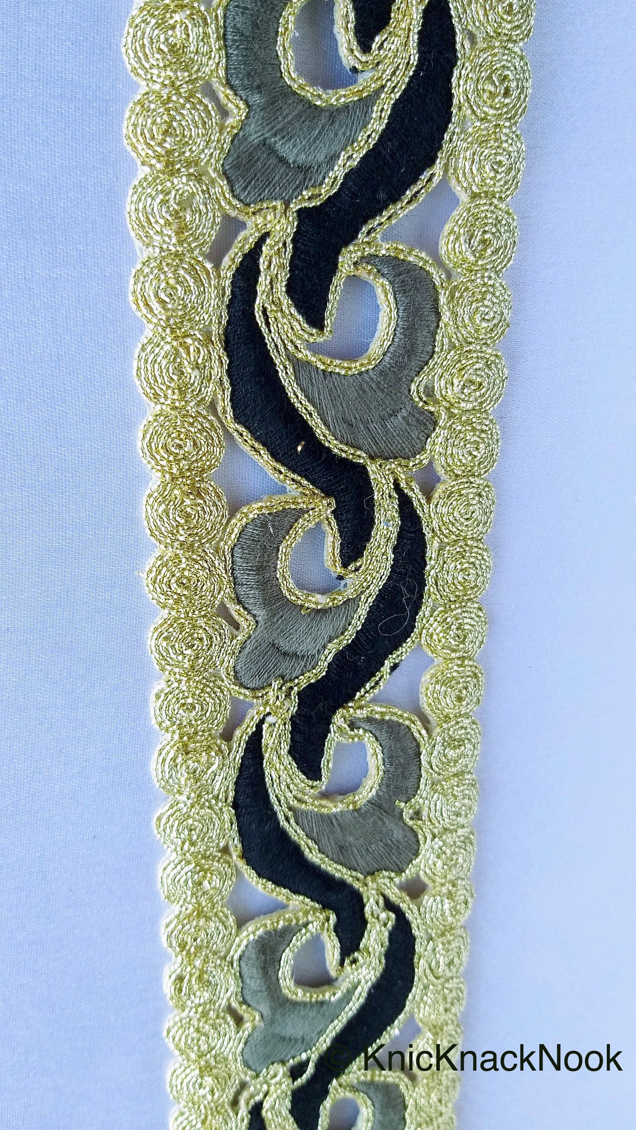 Wholesale Black And Gold Cut Work Embroidered Trim, Approx. 48mm wide, Indian Embroidered Sari Border