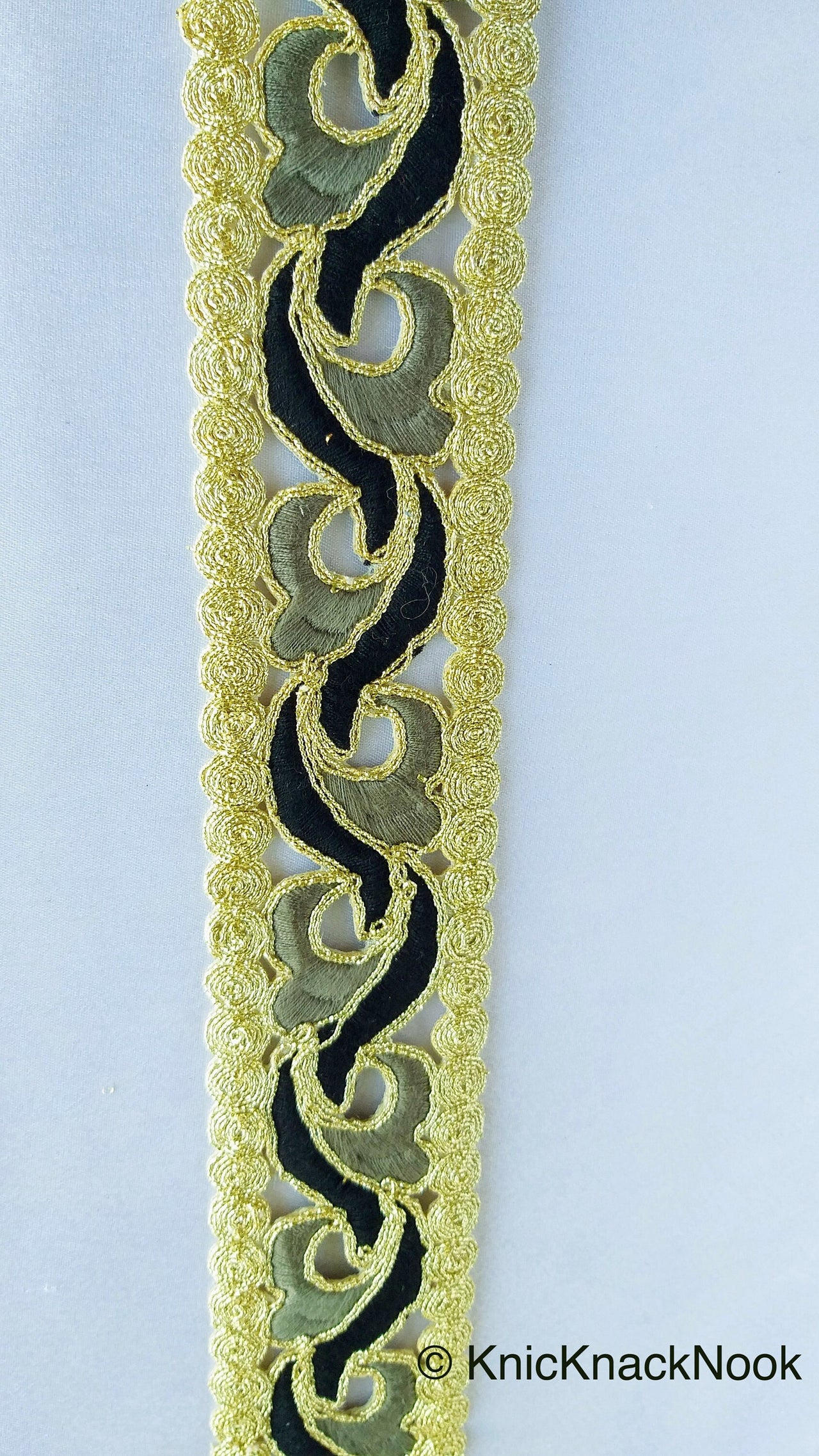 Wholesale Black And Gold Cut Work Embroidered Trim, Approx. 48mm wide, Indian Embroidered Sari Border