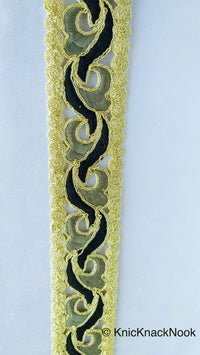 Thumbnail for Wholesale Black And Gold Cut Work Embroidered Trim, Approx. 48mm wide, Indian Embroidered Sari Border
