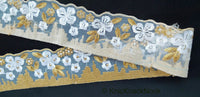Thumbnail for White Tissue Fabric Trim With Embroidered White & Gold Embroidery, Embellished With Beads, Brasso Trim