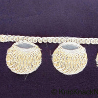 Thumbnail for Gold Shimmer Thread Embroidered Circle Design Thread Trim, Fringe Trim, Approx. 34mm wide