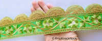 Thumbnail for Green / Yellow / Orange And Gold Embroidered Fabric Trim With Floral Embroidery, Scallop Trim, Approx. 65mm Wide - 210119L174 / 75 / 76