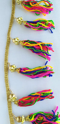 Thumbnail for Multicoloured Tassels With Gold Beads, Antique Gold Fringe Trim