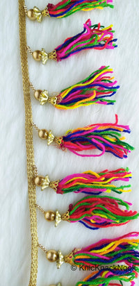 Thumbnail for Multicoloured Tassels With Gold Beads, Antique Gold Fringe Trim