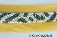 Thumbnail for Beige Fabric Trim With Black And Grey Seed Beads Embellishments, Zebra Trim, Beaded Trim