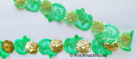 Thumbnail for Wholesale Green Trim, Tissue Fabric Cutwork Floral Embroidery & Gold Sequins Approx. 40mm Wide, Trim By 9 Yards Indian Sequins Border