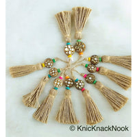 Thumbnail for Twine Brown Tassels With Kundan Stone, Embellished Wooden Button, Tassel Charms