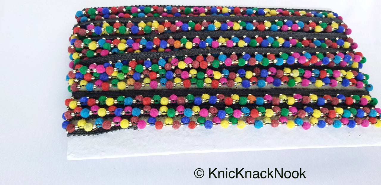 Multicoloured Velvet Beads With Black Cotton Trim