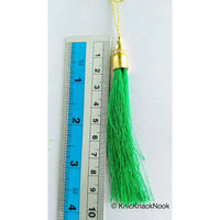 Thumbnail for Crusoe, Dark Green Tassels With Gold Cap And Beads, Tassel Charms