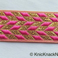 Thumbnail for Pink And Gold Embroidered Trim, Geometric Pattern, Approx. 32mm wide - 200317L45