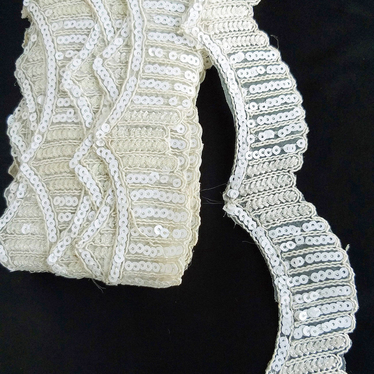 Black / White Embroidery Cut Work With Sequins Lace Trim Approx. 60mm Wide - 210119L498 / 99
