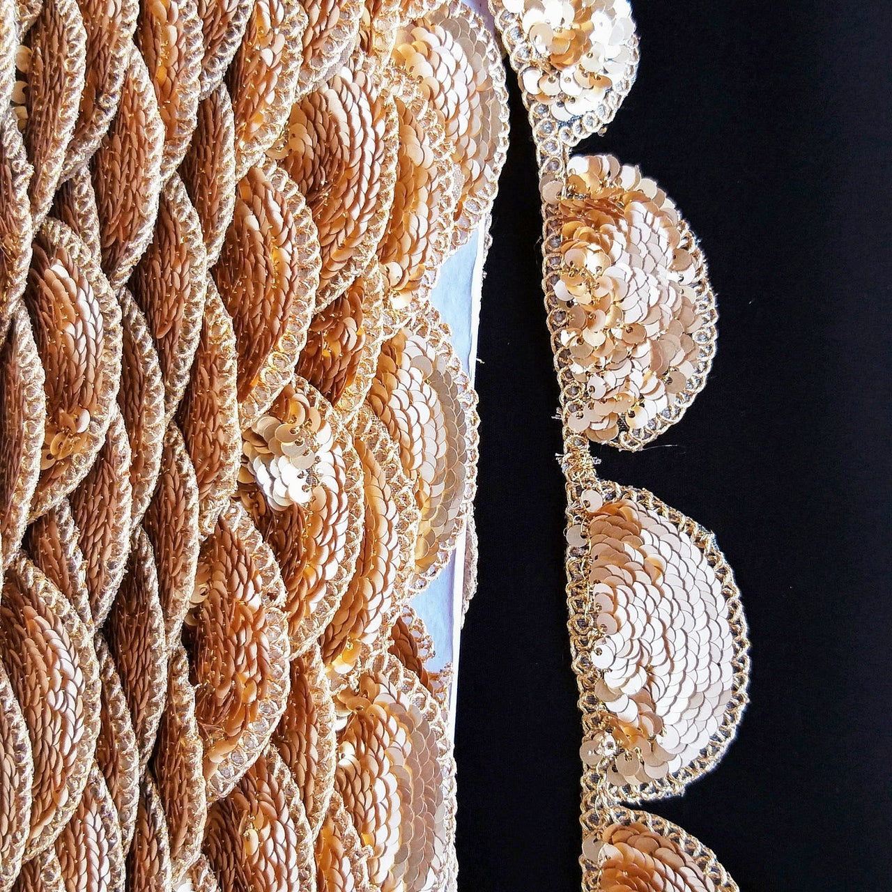 Gold Scallop Trim Embroidered With Beaded Gold Sequins, Approx. 35mm Wide - 210119L451