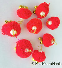 Thumbnail for 6 x Red Pom-Pom Tassel Latkan With Pearl Beads And Jingle Bell Beads, Pompom Decorations, Approx. 30mm - 210119L208