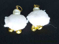 Thumbnail for 6 x White Pom-Pom Tassel Latkan With Pearl Beads And Jingle Bell Beads, Pompom Decorations, Approx. 30mm - 210119L210