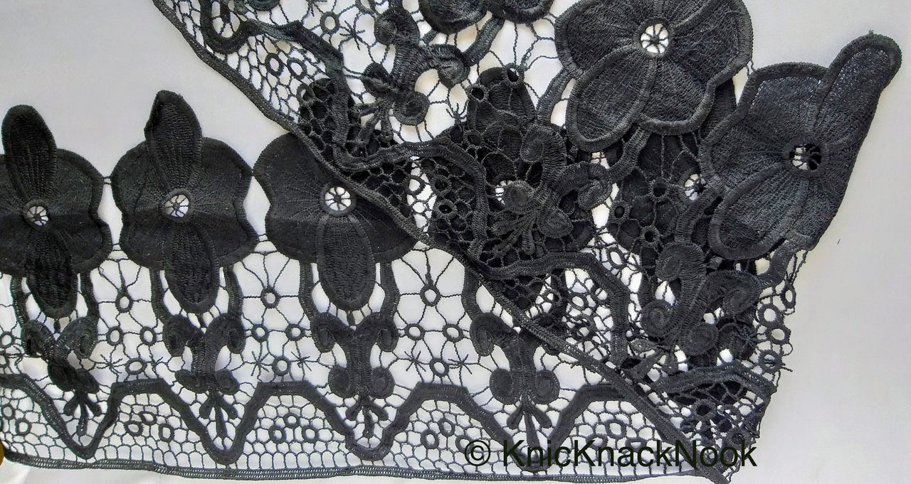 Wholesale Black Floral Embroidery Crochet (Cotton) One Yard Lace Trims, Indian Laces, Indian Trims