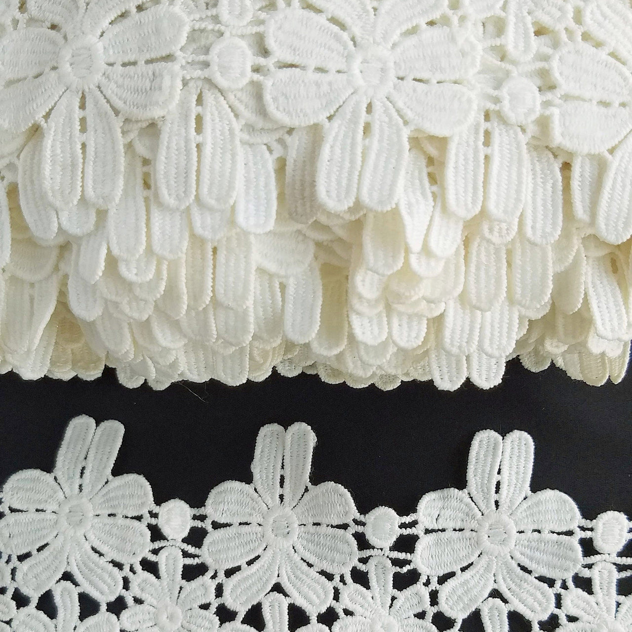 Off White Flower Embroidery Floral Lace Trim, Dyeable Trim, Approx. 80mm