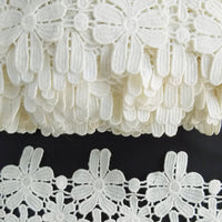 Thumbnail for Off White Flower Embroidery Floral Lace Trim, Dyeable Trim, Approx. 80mm
