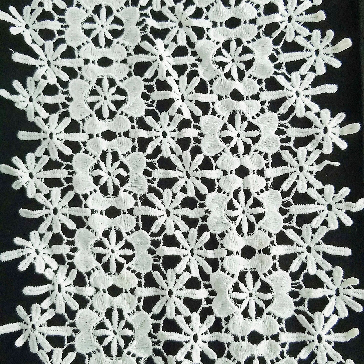 Large Trim, Off White Flower Embroidery Floral Lace Trim, Dyeable Trim