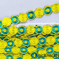 Thumbnail for Yellow & Teal Embroidered Circles Cutwork Trim, Approx. 22mm Wide