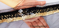 Thumbnail for Black Net Lace With Glossy Black And Glitter Gold Sequins, Black Trim, Approx. 16cm wide
