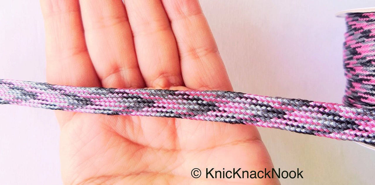 Pink / Silver / Light Pink And Grey Thread Lace Trim, Basket Weave, Friendship Bracelet