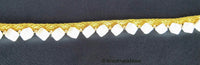 Thumbnail for Off White Cube Pearls Beads With Gold Fringe Woven Trim, One Yard 12mm wide