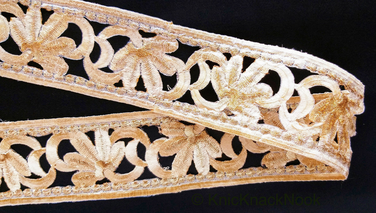 Green / Red / Beige And Gold Floral Embroidery Trim, Floral Trim, Cut Work One Yard Lace Trim
