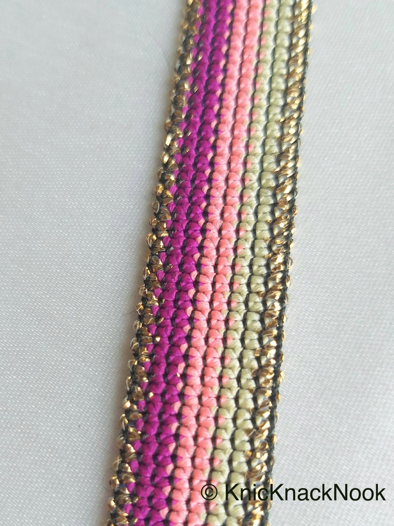 Purple, Pink, White And Bronze Thread Lace Trim