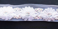 Thumbnail for White Flower Tissue Net Fabric Lace Trim With Sequins, Floral Trim, Wedding Supplies