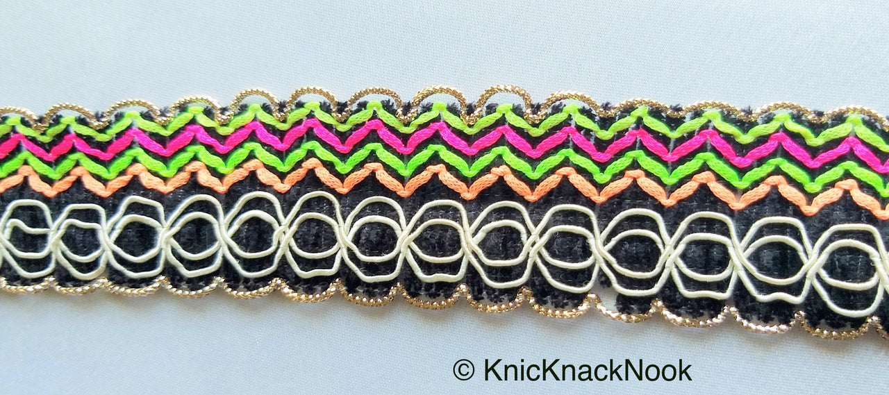 Gimp Trim With Neon Embroidery, Thread Trim, Approx. 32 mm wide