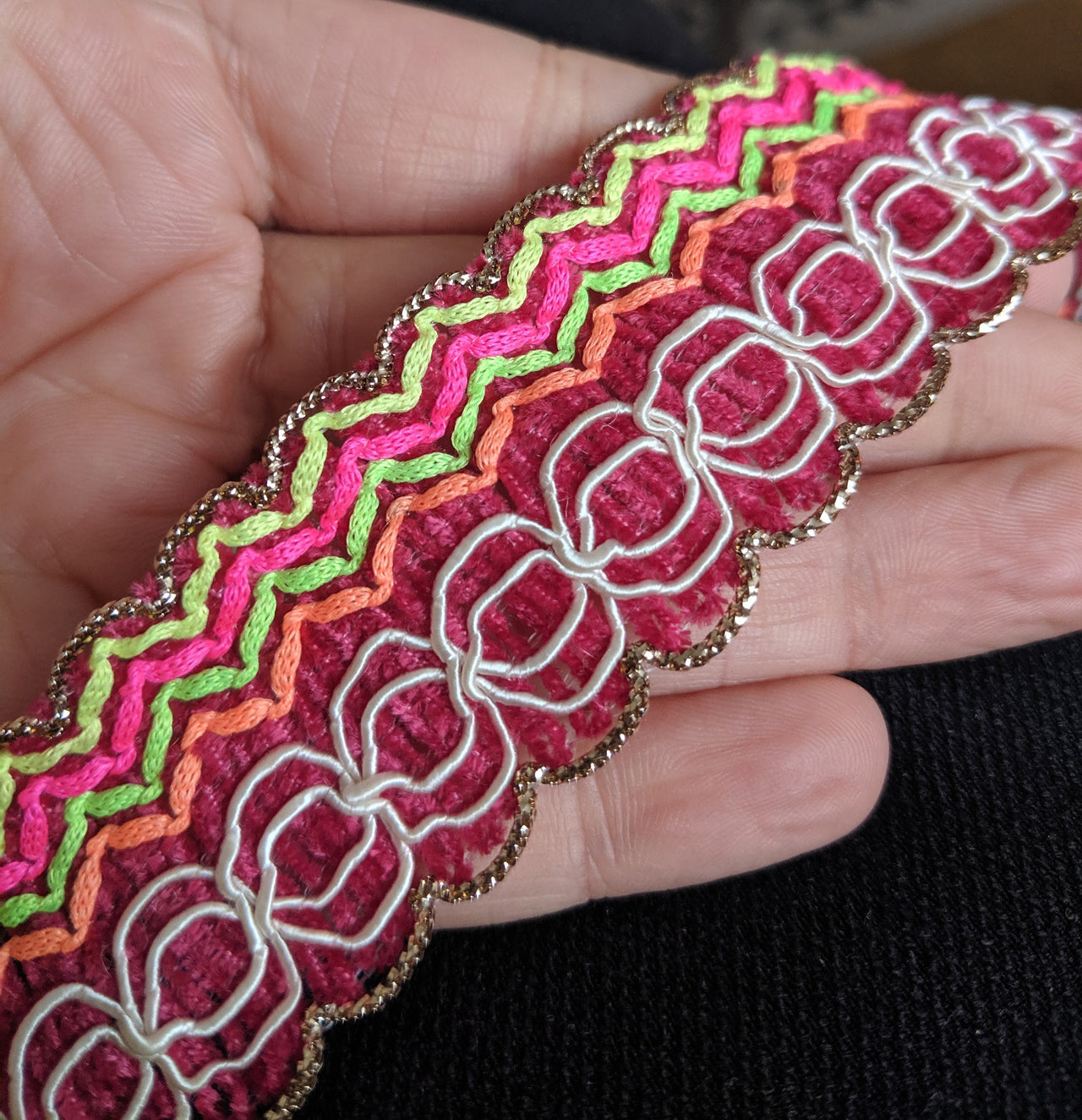 Gimp Trim With Neon Embroidery, Thread Trim, Approx. 32 mm wide
