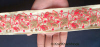 Thumbnail for Beige Fabric Trim, Floral Embroidery in Red And Beige / Green And Yellow, Approx. 45mm- 210119L39/40Trim