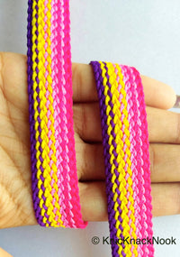 Thumbnail for Pink, Yellow And Purple Thread Lace Trim, Basket Weave