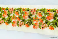 Thumbnail for Gold Sheer Tissue Fabric Trim With Embroidered Turquoise / Red / Dark Blue / Pink / Blue / Orange & Green Flowers,