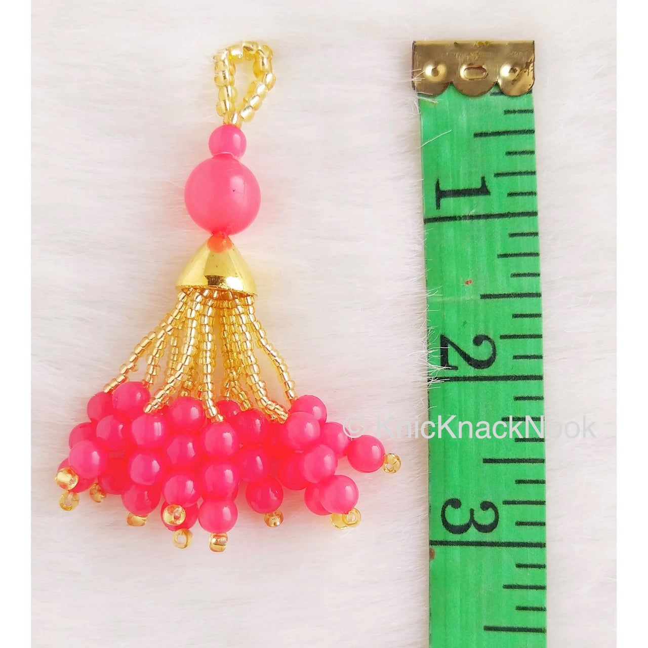 Pink and Gold Beads Tassels Latkan, Indian Latkans, Gold Beaded Danglers