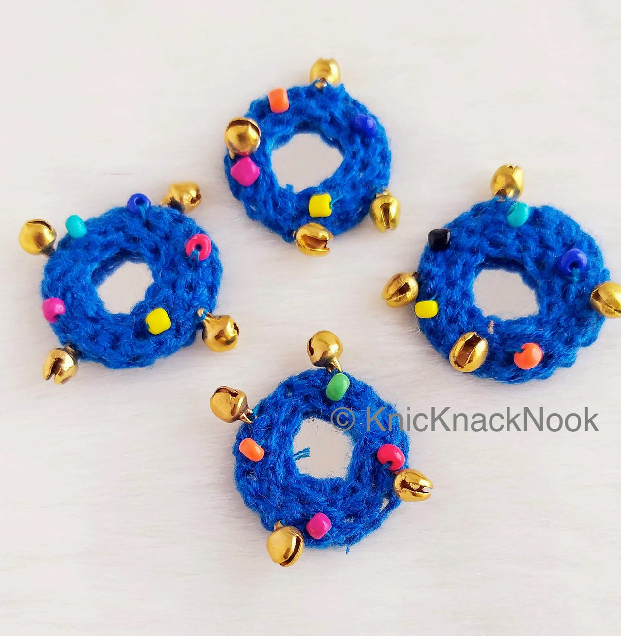 Circle Shaped Mirrored Applique With Jingle Bell Beads And Multicoloured Beads, Bohemian Applique, Summer Applique