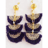 Thumbnail for Blue / Pink Fan Tassels With Silver and Gold Filigree Embellishments, Wool Tassels, Embellishments