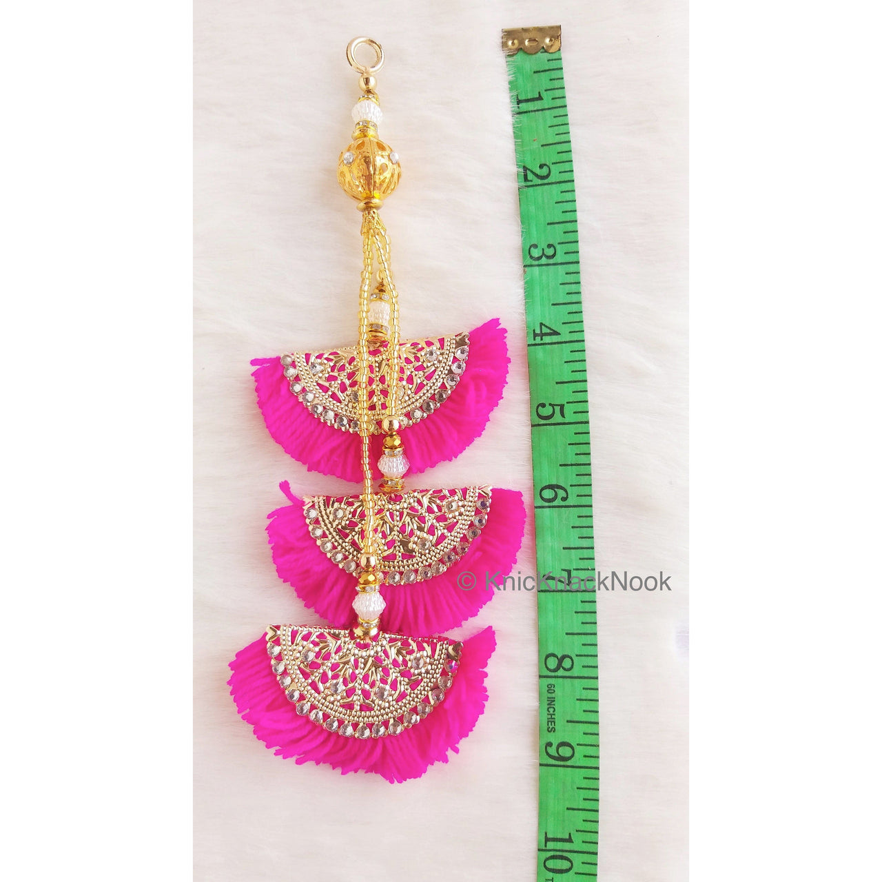 Blue / Pink Fan Tassels With Silver and Gold Filigree Embellishments, Wool Tassels, Embellishments