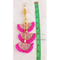Thumbnail for Blue / Pink Fan Tassels With Silver and Gold Filigree Embellishments, Wool Tassels, Embellishments