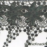 Thumbnail for Black Faux Leather Flower And Cotton Embroidered Trim Lace, Black Floral Embroidery, Fringe Trim