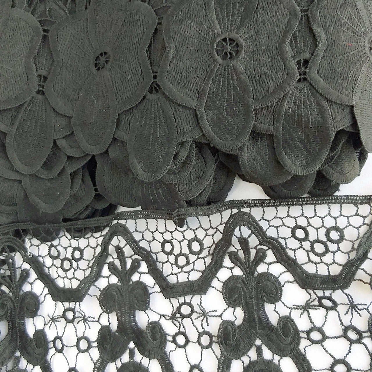 Black Floral Embroidery Crochet (Cotton) One Yard Lace Trims, Indian Laces, Indian Trims