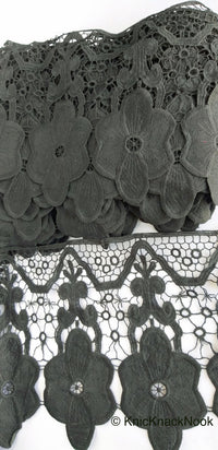 Thumbnail for Wholesale Black Floral Embroidery Crochet (Cotton) One Yard Lace Trims, Indian Laces, Indian Trims