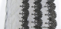 Thumbnail for Black Net Lace Trim With Embroidered Flowers 12 inches wide, One Yard Lace Trims