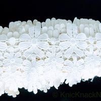 Thumbnail for Off White Flower Embroidery Floral Lace Trim, Dyeable Trim, Approx. 80mm