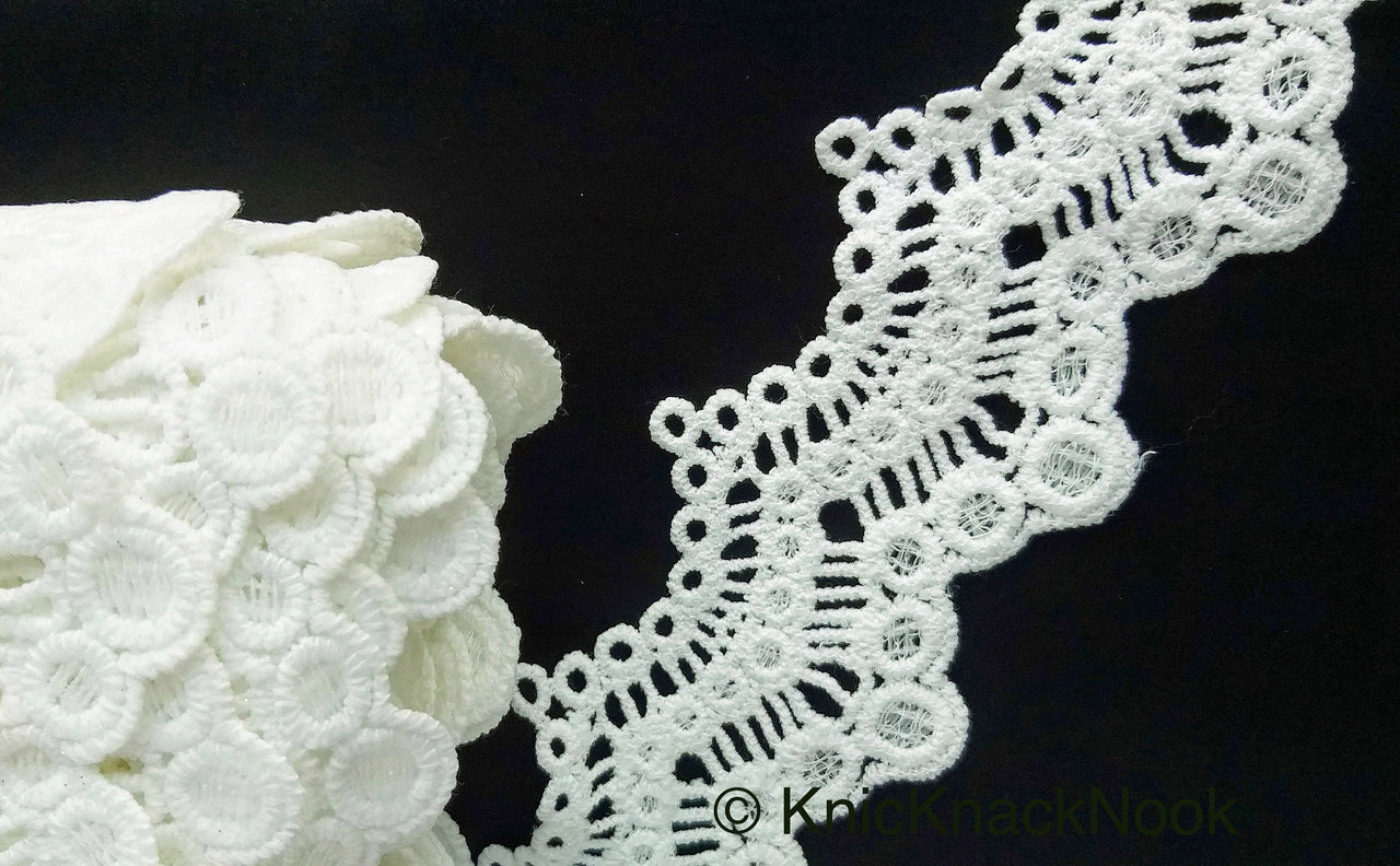 Off White Scallop Trim, Embroidered Cotton Lace Trim, Crochet Lace