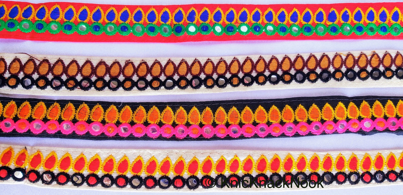 Mirrored Fabric Trim In Beige And Brown / Black and Orange / Beige And Red / Red And Blue, Approx. 30mm Wide - 210119L390/91/92/93