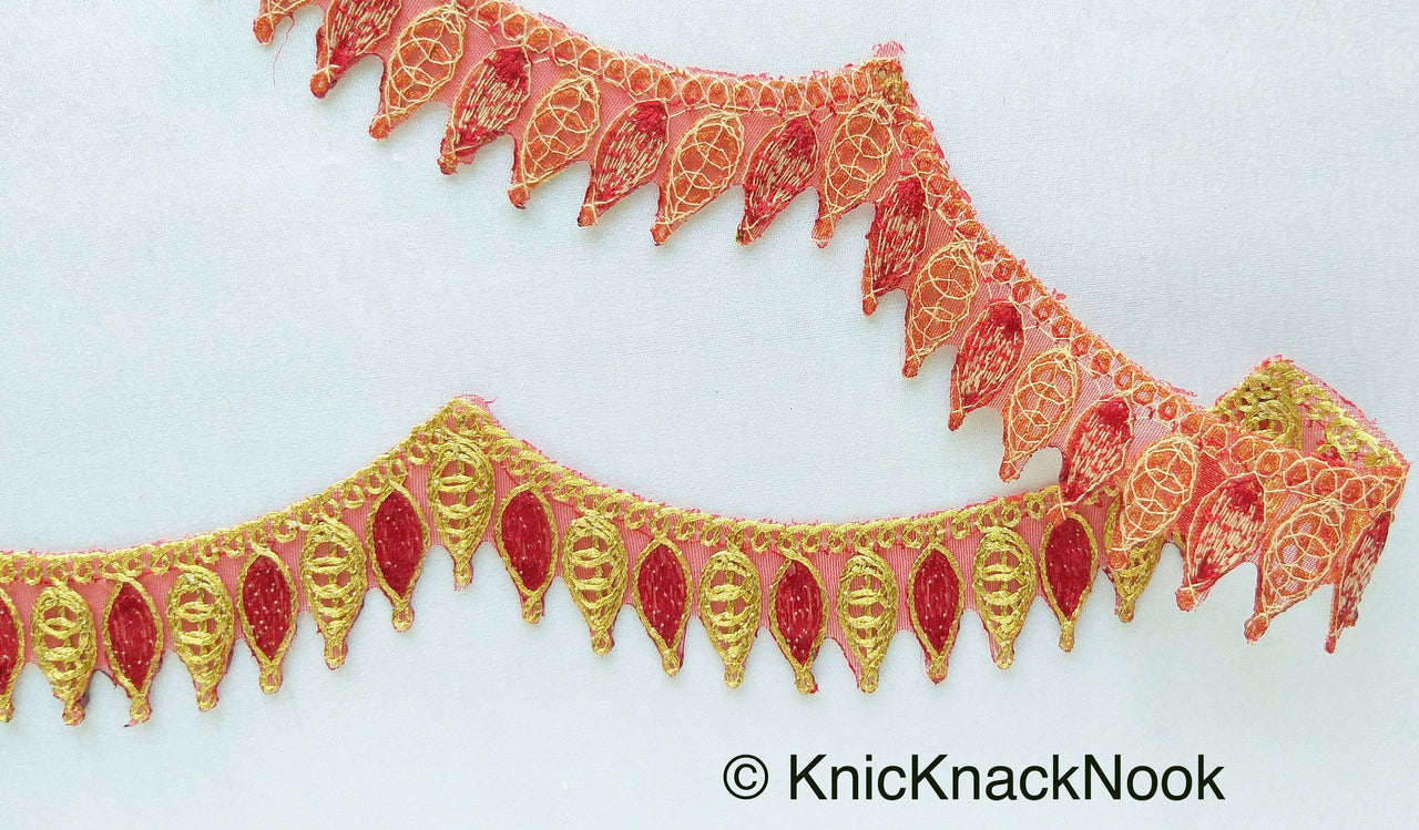Red / Off White / Pink And Gold One Yard Scallop Lace Trim 28mm Wide