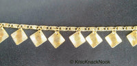 Thumbnail for Gold Chain Metal Trim, Metallic Chain with Gold Shimmer Square Charms, Beaded Bohemian trim