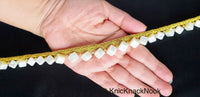 Thumbnail for Off White Cube Pearls Beads With Gold Fringe Woven Trim